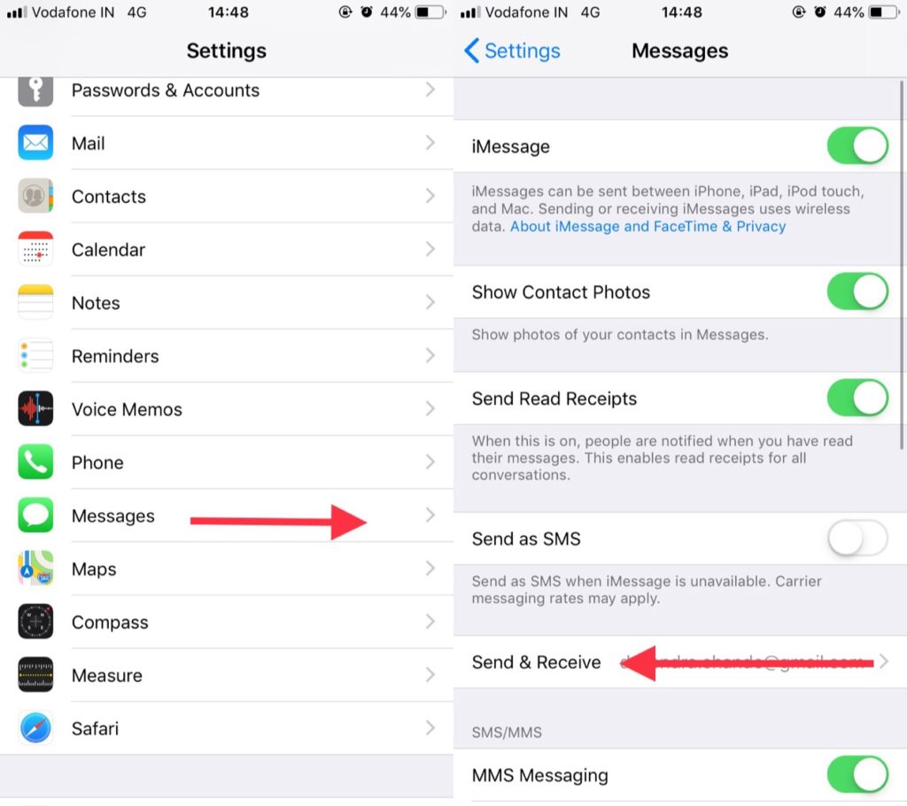 Go to Settings > Messages > and click on “Send & Receive”