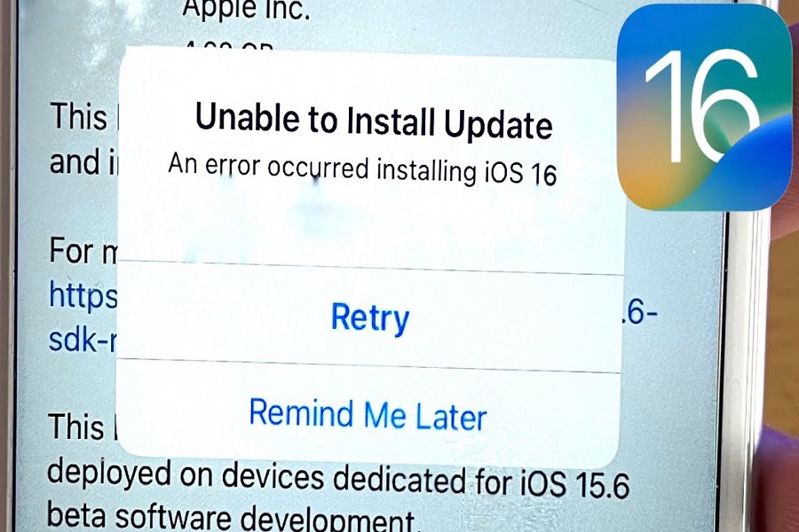 An error occurred installing iOS 16