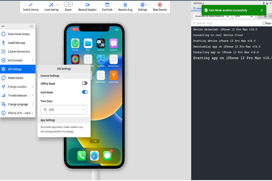BrowserStack on iOS 16