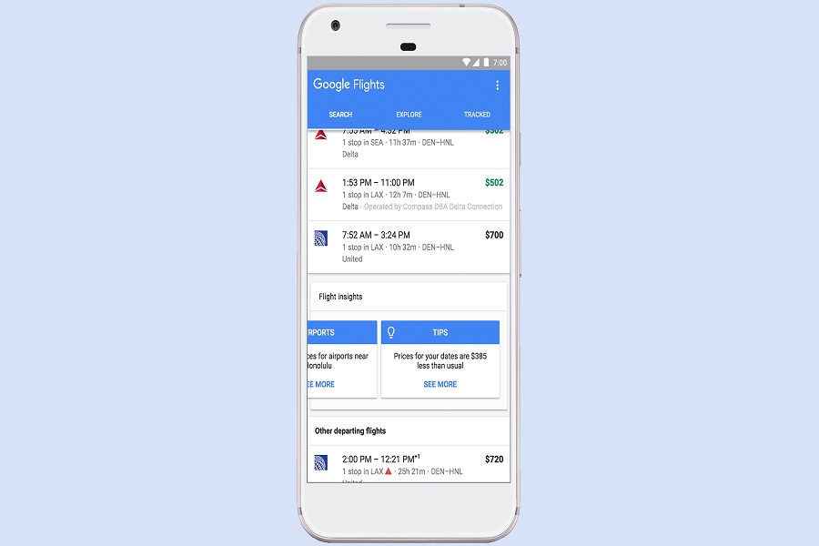 Google flights app on iOS