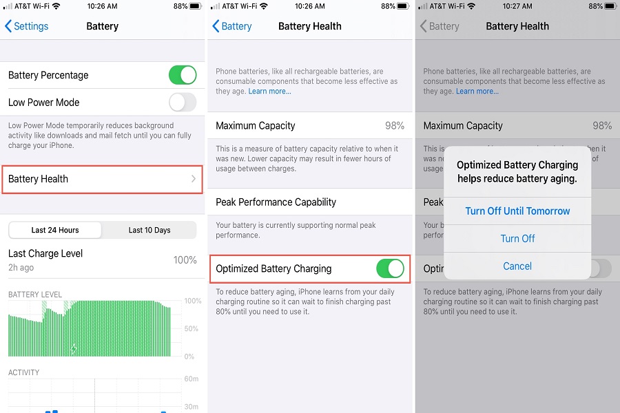 turn off optimized battery charging iphone