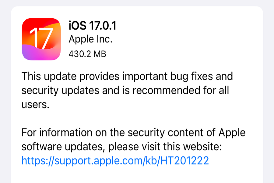 New on iOS 17.0.1 Update