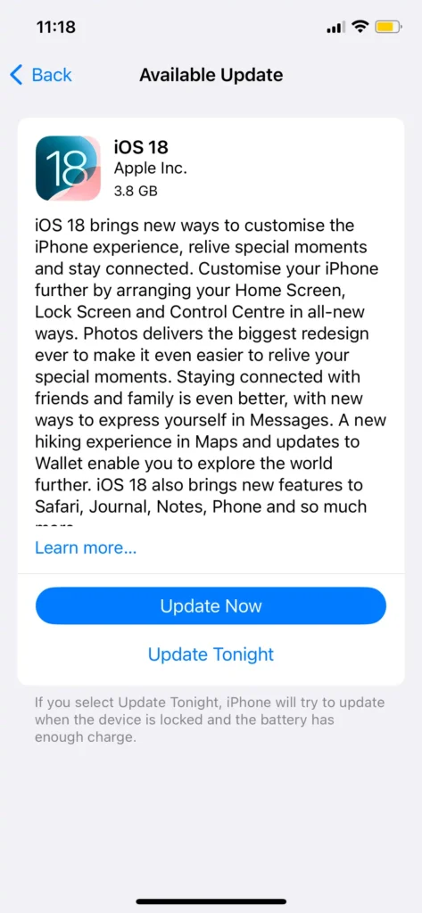 iOS 18 update